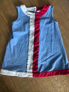 Girls Light Blue Tank Dress with Red & White Trim